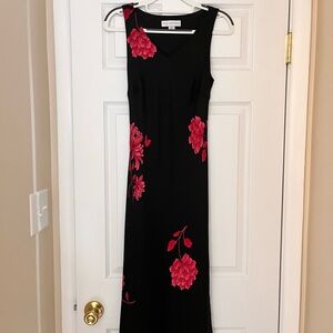 Petite Sophisticate Black and Red Floral Dress